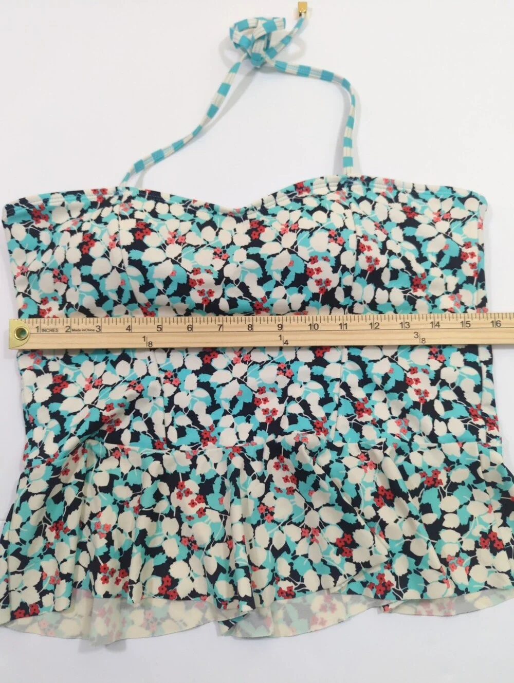 Lime Ricki Floral Peplum Halter Tankini Top in Aqua, Navy & White